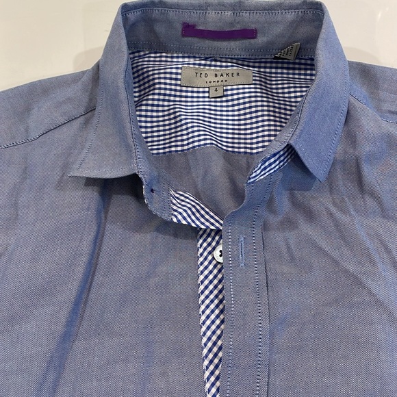 Ted Baker blue cotton button down with blue check accents, L, great condition - Picture 4 of 4